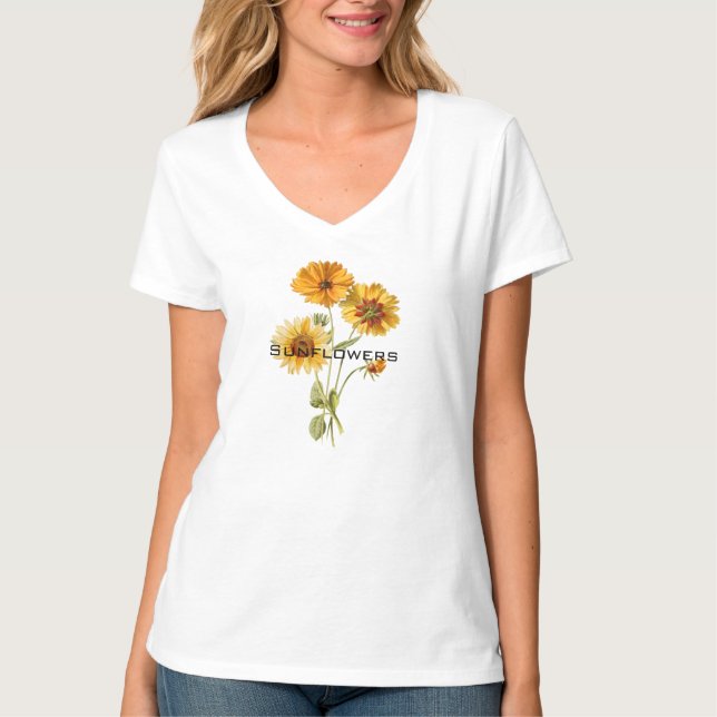 Moderne Sonnenblumen Aquarell eleganter Text gelb T-Shirt (Vorderseite)