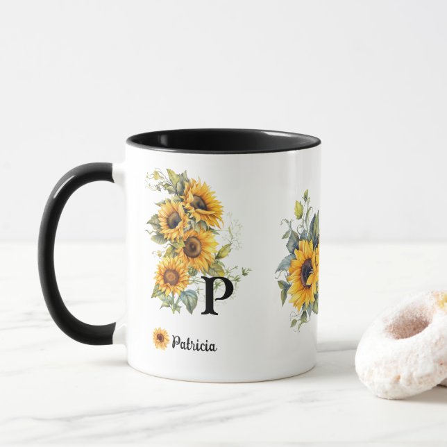Moderne Sonnenblumen blühen gelb Tasse (Mit Donut)