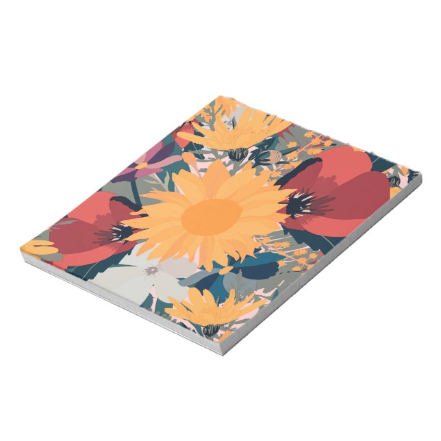 Moderne Sonnenblumen Blumenfarben Design Notizblock (Rotiert)