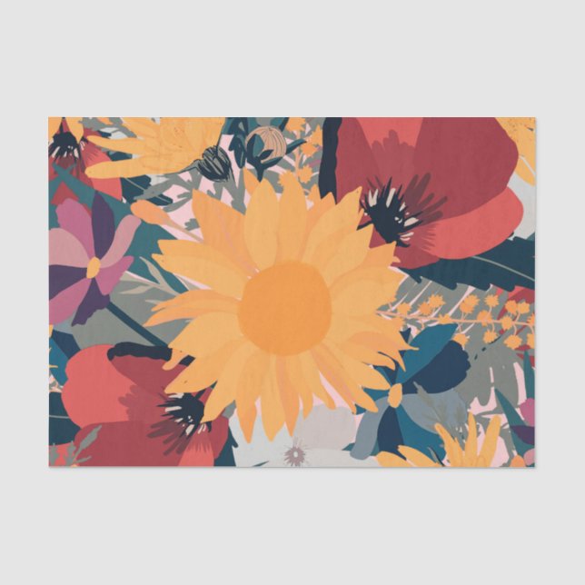 Moderne Sonnenblumen Blumenfarben Design Seidenpapier (Vorderseite)