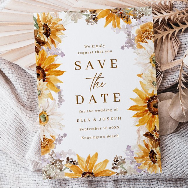 Moderne Sonnenblumen Boho Wedding Save The Date (Von Creator hochgeladen)