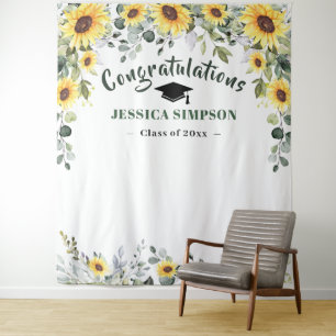 Moderne Sonnenblumen Eucalyptus Foto Grad Hintergr Wandteppich