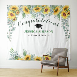 Moderne Sonnenblumen Eukalyptus Grad Foto Hintergr Wandteppich