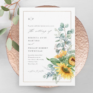 Moderne Sonnenblumen-Eukalyptus-Hochzeit Magneteinladung