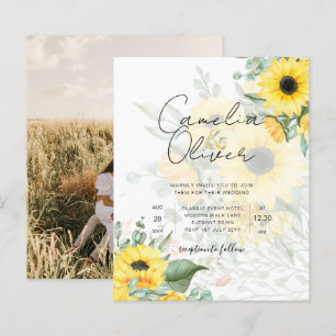Moderne Sonnenblumen Foto Hochzeit Einladung