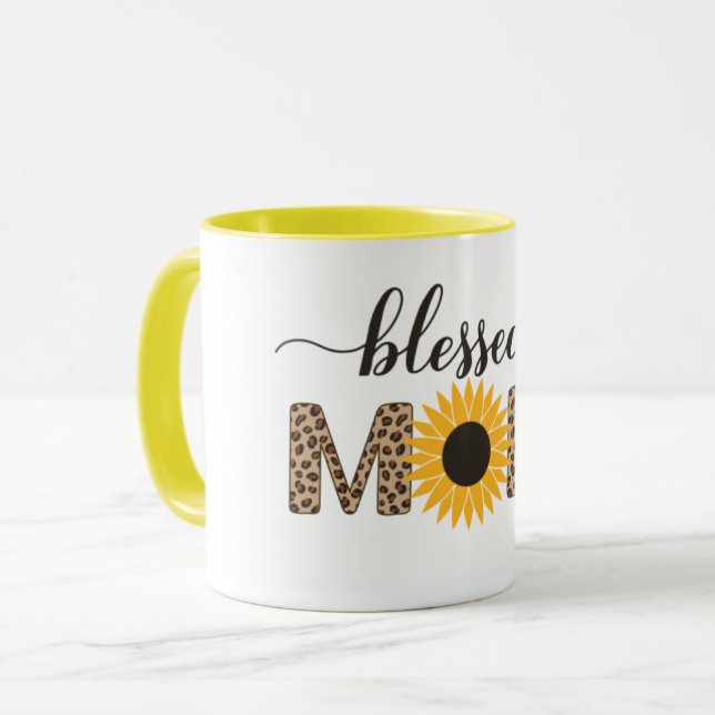 Moderne Sonnenblumen & Geparden Selige Mama Kaffee Tasse (Vorderseite Links)