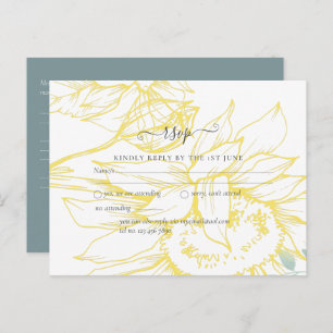 Moderne Sonnenblumen Grüne Sage Gold Hochzeit Postkarte