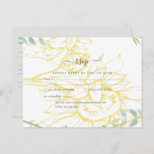 Moderne Sonnenblumen Grüne Sage Gold Hochzeit Postkarte