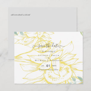 Moderne Sonnenblumen Grüne Sage Gold Hochzeit Postkarte