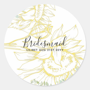 Moderne Sonnenblumen Grüne Sage Gold Hochzeit Runder Aufkleber