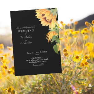 Moderne Sonnenblumen-Hochzeitsschwarze Hochzeit Einladung