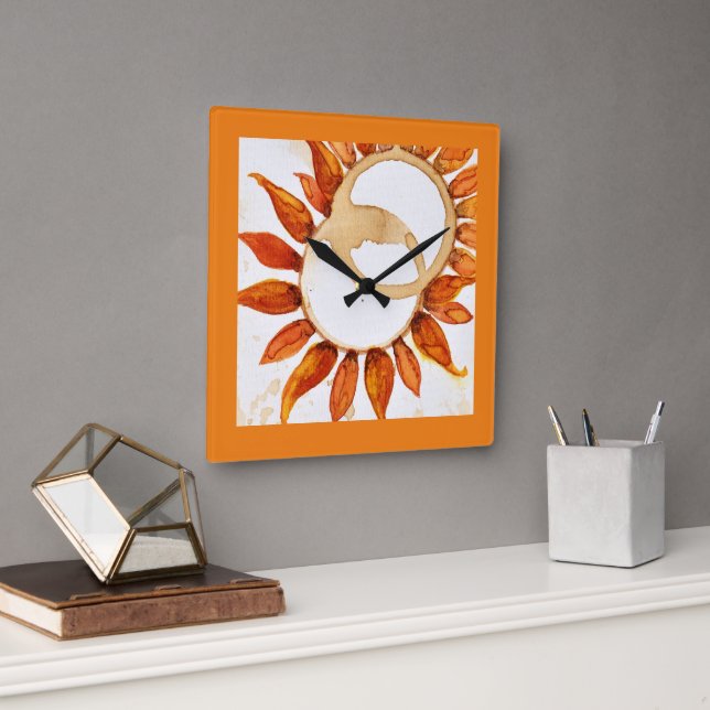 Moderne Sonnenblumen Kunst, Dichtung Quadratische Wanduhr (Büro)