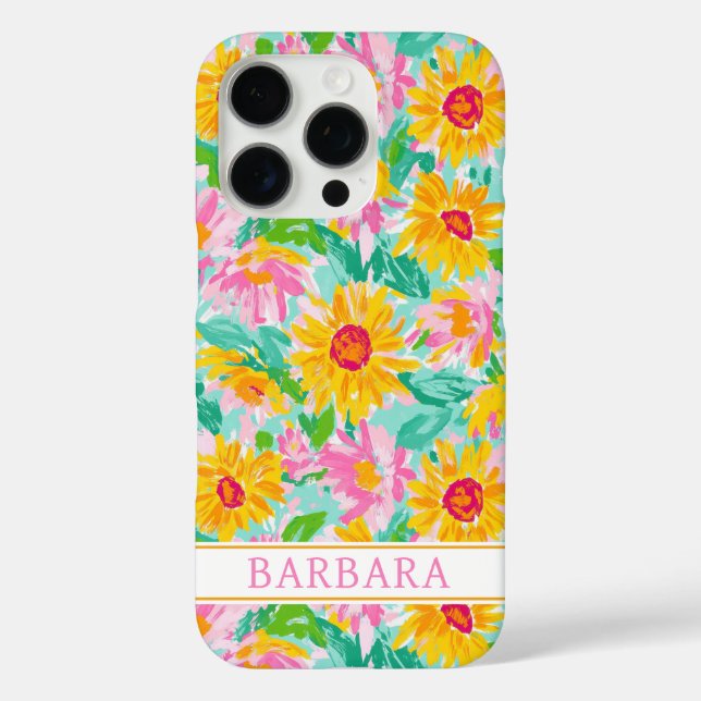 Moderne Sonnenblumen-Malerei mit Monogramm Case-Mate iPhone Hülle (Rückseite)