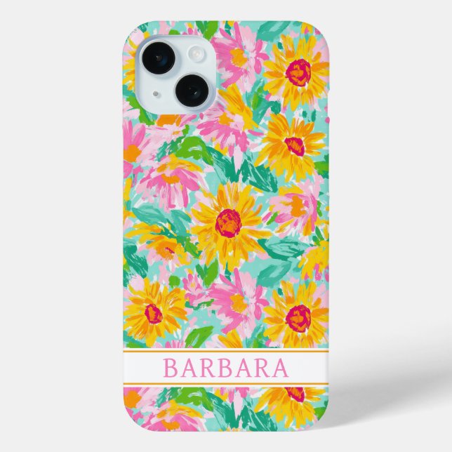 Moderne Sonnenblumen-Malerei Monogramm Case-Mate iPhone Hülle (Rückseite)