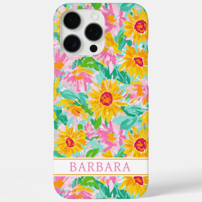 Moderne Sonnenblumen-Malerei monogrammiert Case-Mate iPhone Hülle (Rückseite)