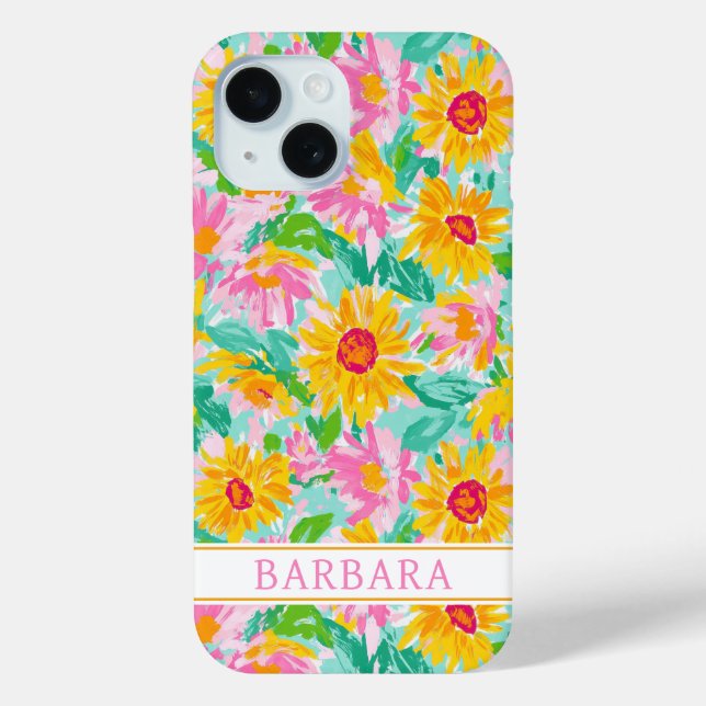 Moderne Sonnenblumen-Malerei monogrammiert Case-Mate iPhone Hülle (Rückseite)