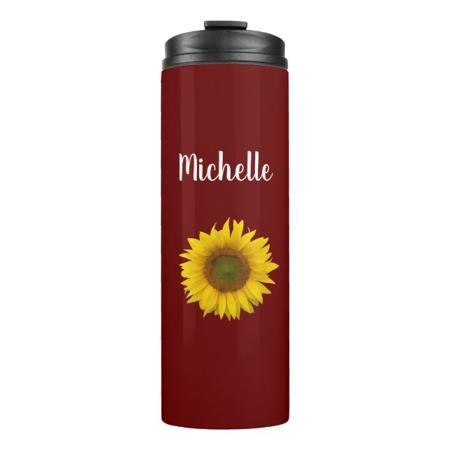 Moderne Sonnenblumen Personalisiert Rot Thermosbecher (Vorderseite)