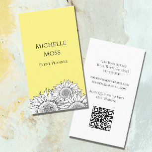 Moderne Sonnenblumen QR-Code Boho Yellow Visitenkarte