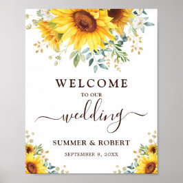 Moderne Sonnenblumen Sommergarten Hochzeit Willkom Poster