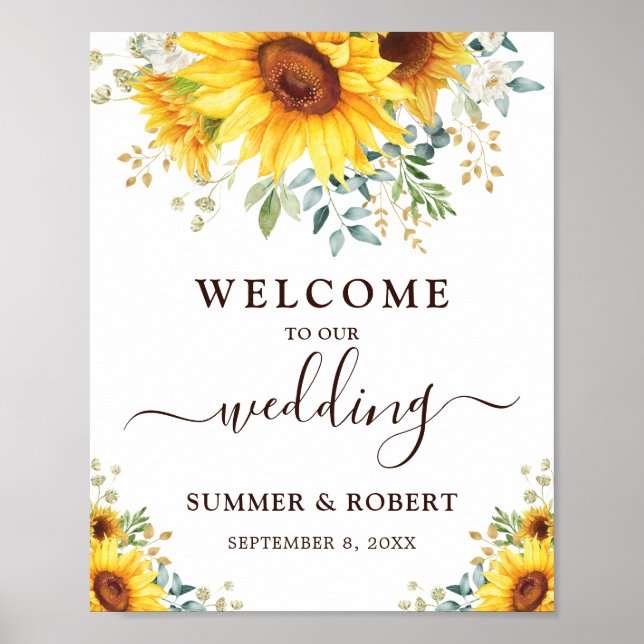 Moderne Sonnenblumen Sommergarten Hochzeit Willkom Poster (Vorne)