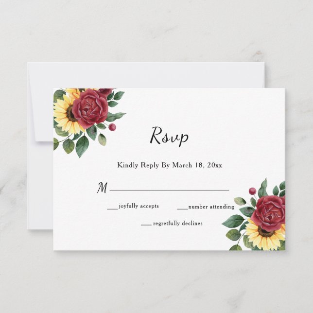 Moderne Sonnenblumen und Rose RSVP Karte (Vorderseite)