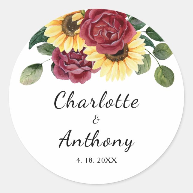 Moderne Sonnenblumen und Rose Runder Aufkleber (Vorderseite)