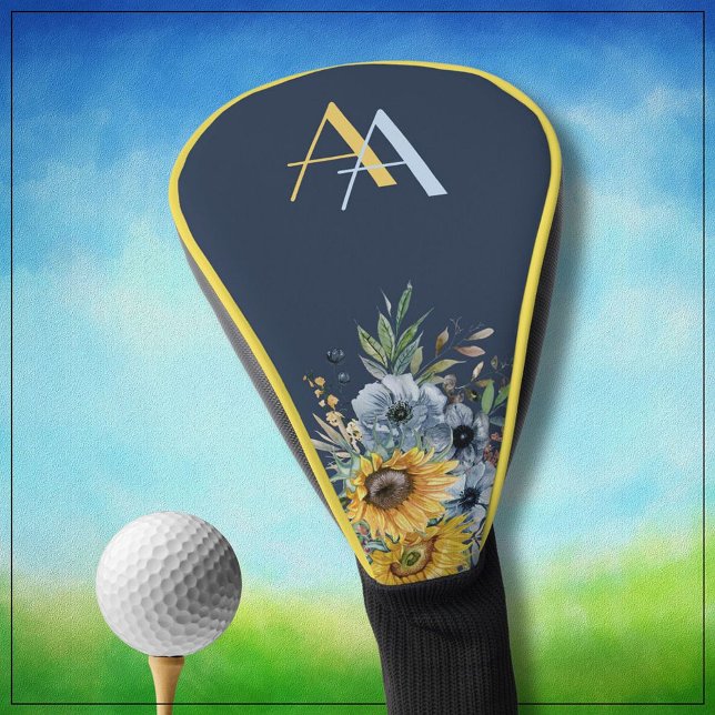 Moderne Sonnenblumenblume-Monogramm Golf Headcover (Von Creator hochgeladen)