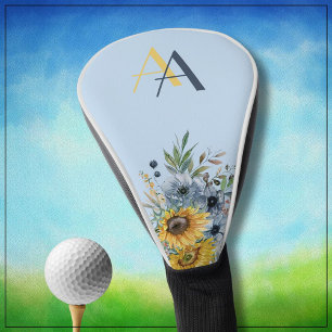 Moderne Sonnenblumenblume-Monogramm Golf Headcover
