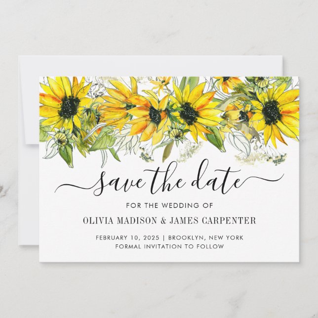 Moderne Sonnenblumenblume Wasserfarbe Hochzeit im  Save The Date (Vorderseite)