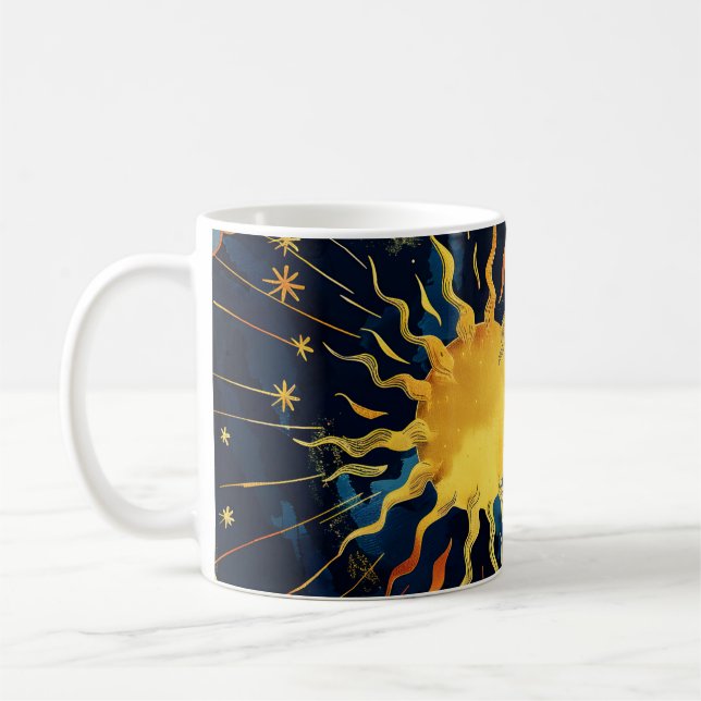 Moderne Sonnenstrahlen und blaue Wolken Kaffeetasse (Links)