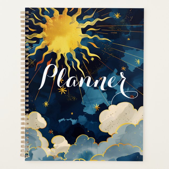 Moderne Sonnenstrahlen und blaue Wolken Planer (Vorderseite)