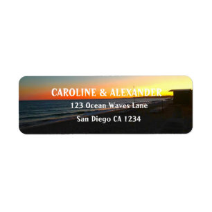 Moderne Sonnenuntergangs-Tropenstrand-Rücksendeadr