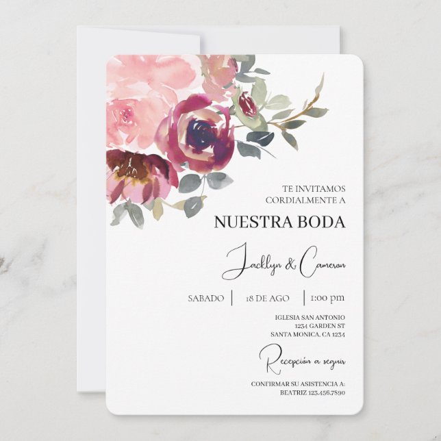Moderne spanische Hochzeitseinladung Einladung (Vorderseite)