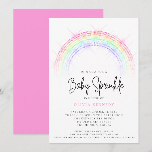 Moderne Sparkling Rainbow Baby Sprinkle Baby Showe Einladung (Vorne/Hinten)