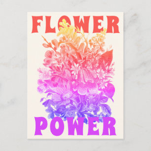 Moderne Spaß Retro Flower Power Funky Blumenstrauß Postkarte