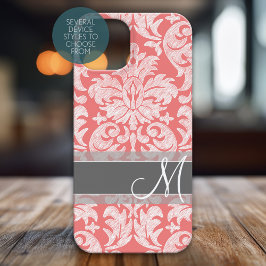 Moderne Spitzen Damask Muster Koralle und Grau Case-Mate iPhone 14 Hülle