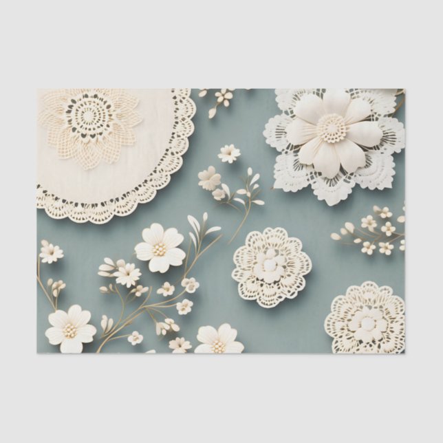 Moderne Spitzenweiße Blume Seidenpapier (Vorderseite)