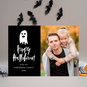 Moderne Spooky Ghost Happy Halloween Fotokarte Feiertagskarte