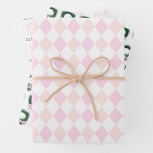 Moderne Sportmädchen Rosa Golf Frohe Geburtstag Geschenkpapier Set