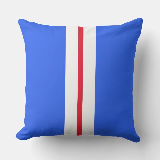 Moderne Sporty Bright Red White Blue Racing Streif Kissen (Vorderseite)