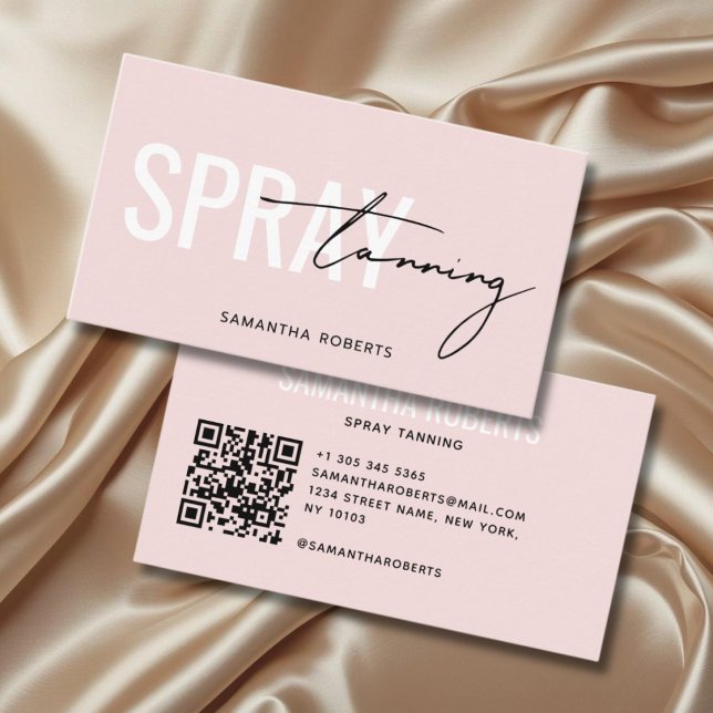 Moderne Spray-Tan-QR-Code-Rosé Visitenkarte (Von Creator hochgeladen)