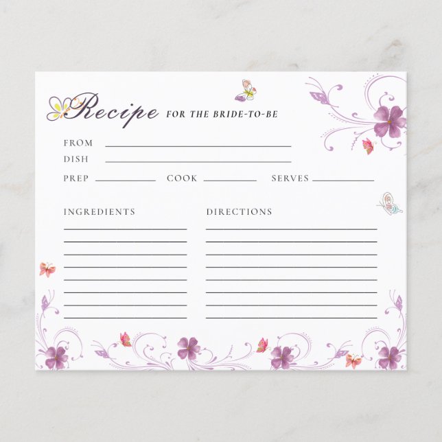 Moderne Spring Butterfly Brautparty Rezept Card (Vorderseite)