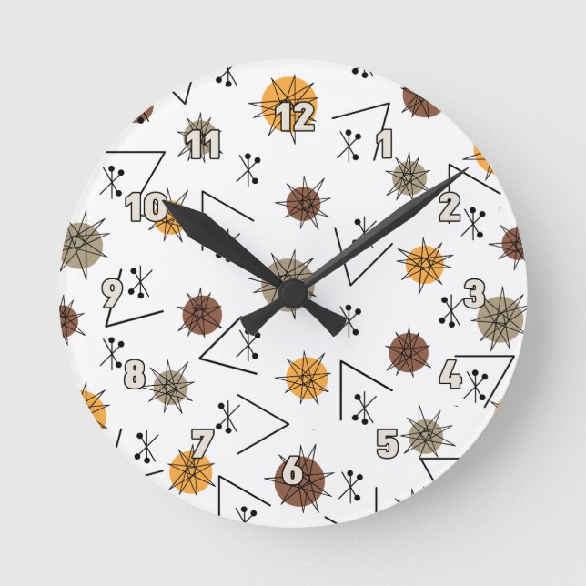 Moderne Sputnik-Planeten des Mittleren Jahrhundert Runde Wanduhr (Vorderseite)