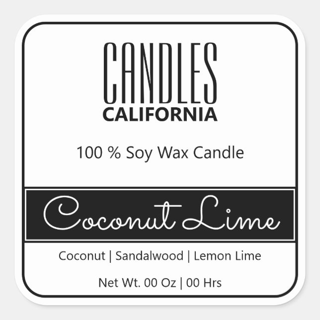 Moderne Square Border einfache Schwarz-weiße Kerze Quadratischer Aufkleber (Vorderseite)