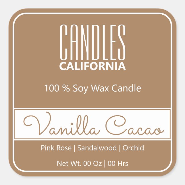 Moderne Square Border Simple Light Brown Candles Quadratischer Aufkleber (Vorderseite)