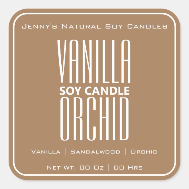 Moderne Square Border Simple Light Brown Candles Quadratischer Aufkleber (Vorderseite)