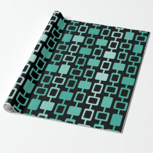 Moderne Square Columns Black Aquamarine Geschenkpapier