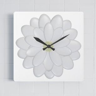 Moderne Square Daisy White Clock Quadratische Wanduhr