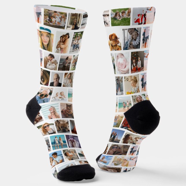 Moderne Square Grid Foto Collage Familie Freunde Socken (Gewinkelt)