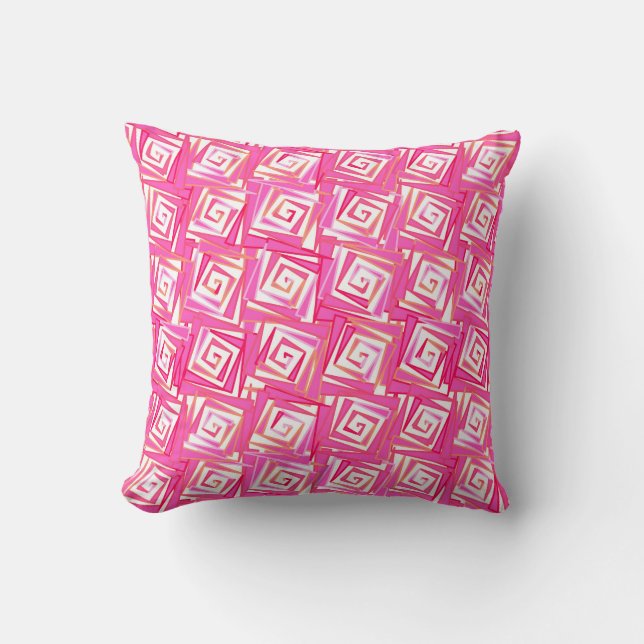 Moderne Square Spirals, Coral Pink Kissen (Vorderseite)